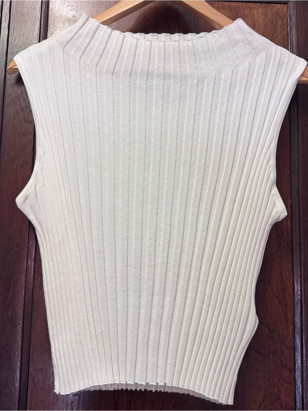 Zara Ribbed Knit Sleeveless Funnel Neck Top Cream L